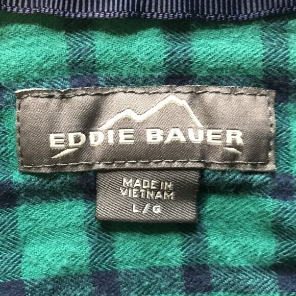Eddie Bauer Green & Blue Windowpane Button Down Flannel Shirt - Picture 2 of 11